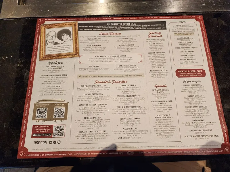 menu 0 of The Old Spaghetti Factory