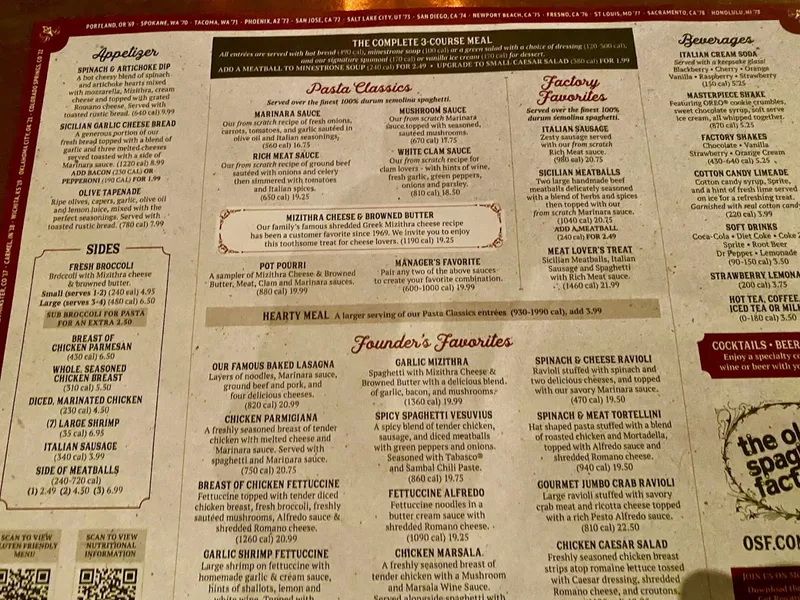 menu 1 of The Old Spaghetti Factory