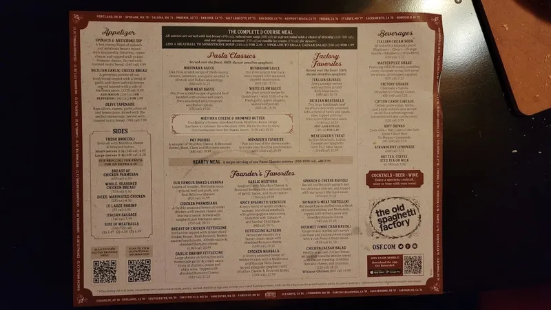 menu 2 of The Old Spaghetti Factory