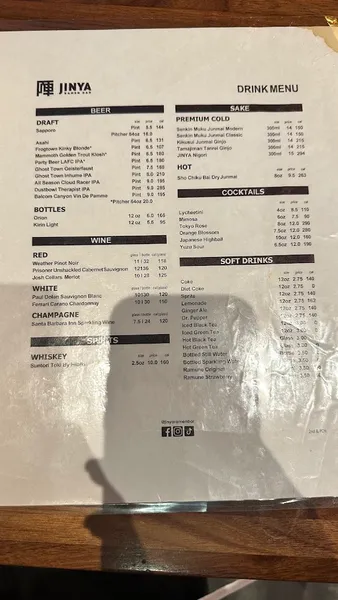 menu 2 of JINYA Ramen Bar - 2nd and PCH