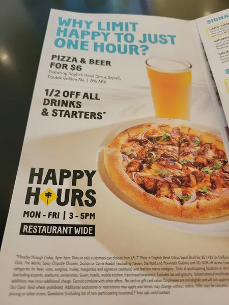 menu 2 of California Pizza Kitchen at The Pike Outlets