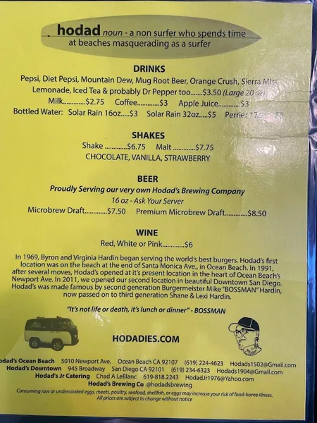 menu 2 of Hodad's Downtown