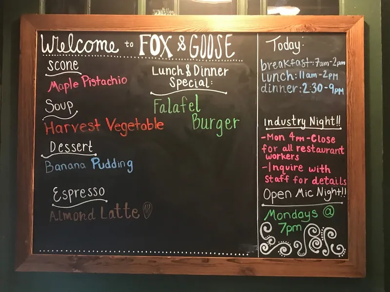 menu 2 of Fox & Goose Public House