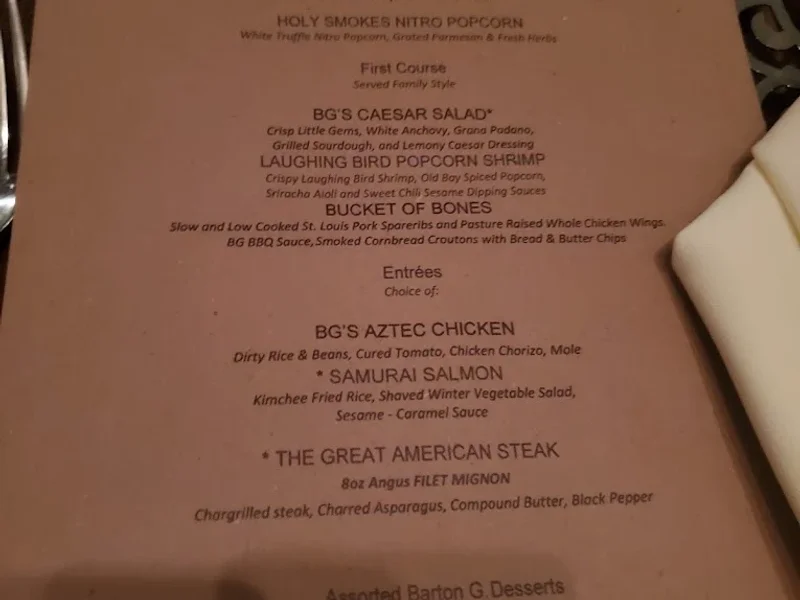 menu 1 of Barton G. The Restaurant Los Angeles