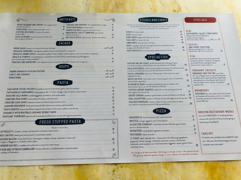 menu 0 of Carrabba's - The Original On Kirby