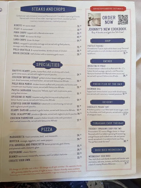 menu 2 of Carrabba's - The Original On Kirby