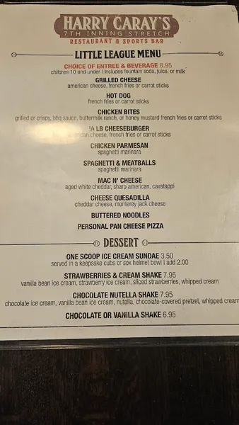 menu 1 of Harry Caray's 7th Inning Stretch