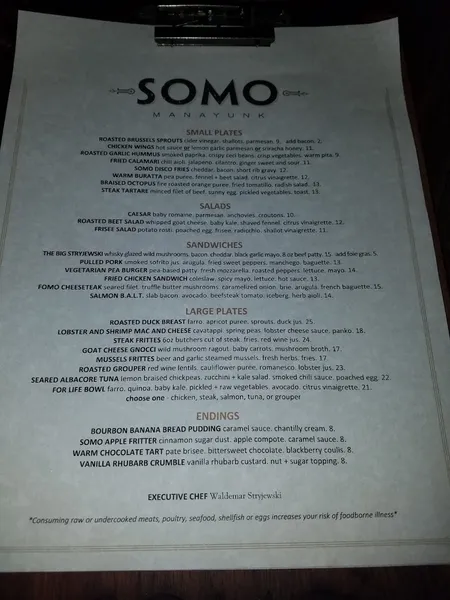 menu 2 of SOMO Manayunk