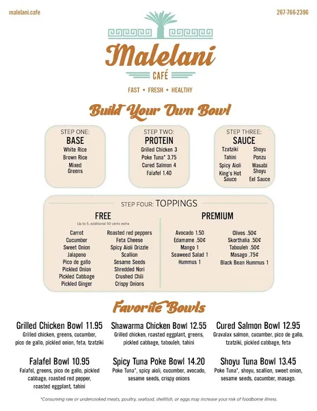 menu 1 of Malelani Cafe