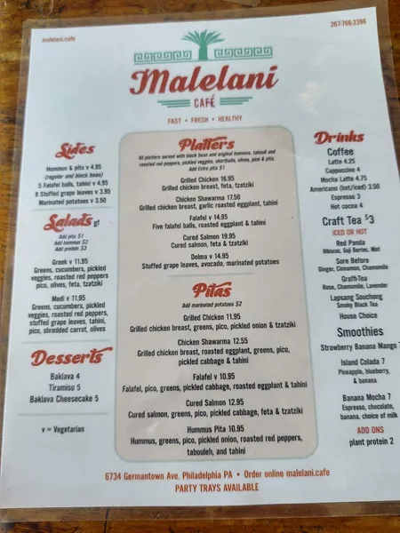 menu 2 of Malelani Cafe