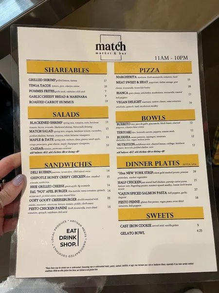 menu 2 of MATCH Market & Bar