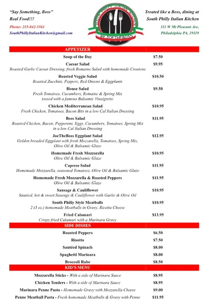 menu 0 of South Philly Italian Kitchen