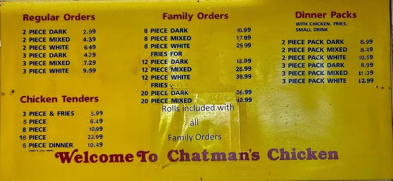 menu 2 of Chatman's Chicken Restaurant