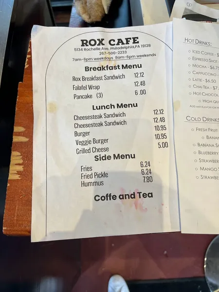 menu 2 of Rox Café