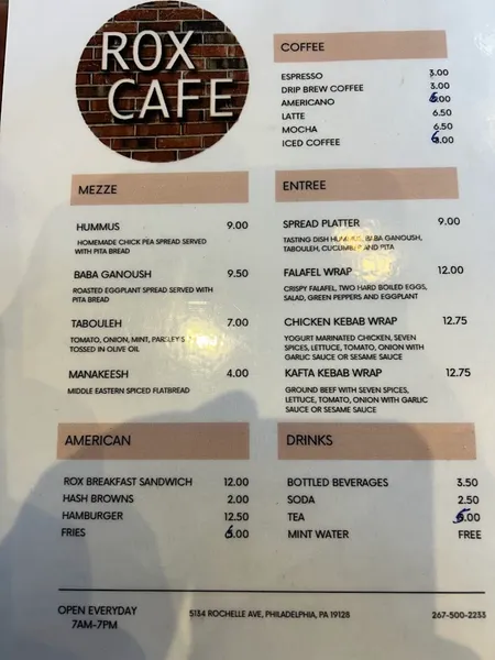 menu 2 of Rox Café