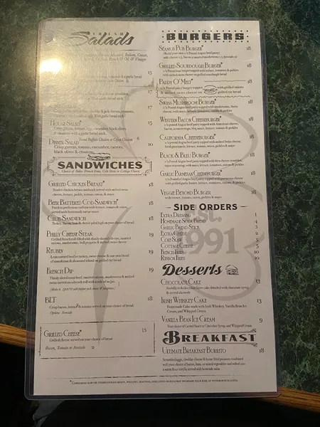 menu 1 of Seamus McCaffrey's Irish Pub