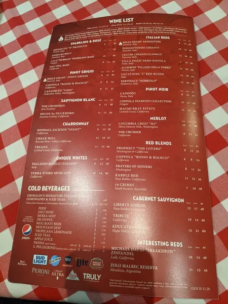 menu 1 of Grimaldi's Pizzeria