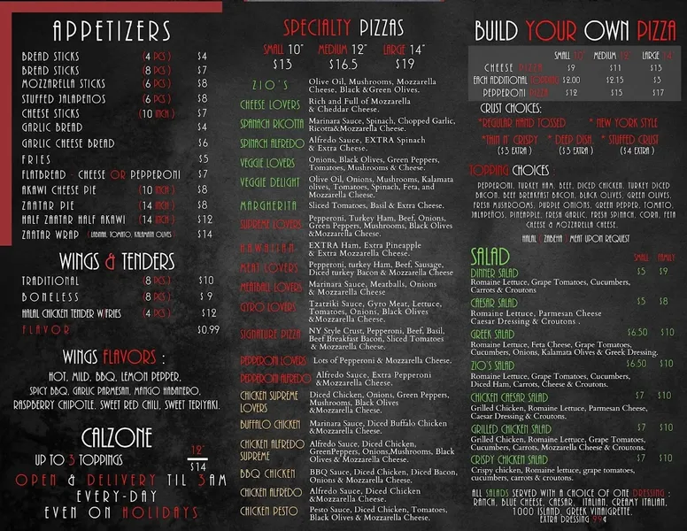 menu 1 of Zio Al's Pizza & Pasta (zioals)