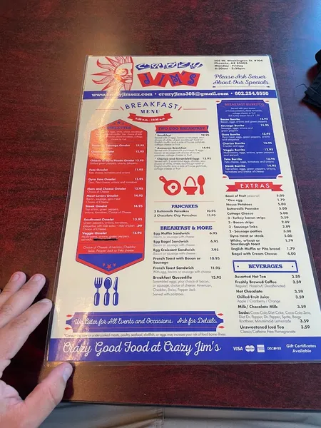 menu 1 of Crazy Jim's Restaurant (Washington Street)