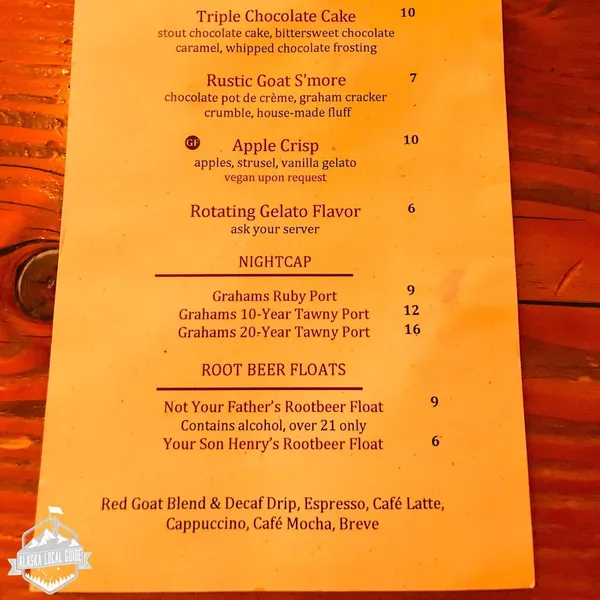 menu 2 of Rustic Goat