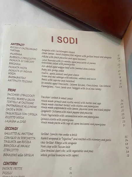 menu 2 of I Sodi