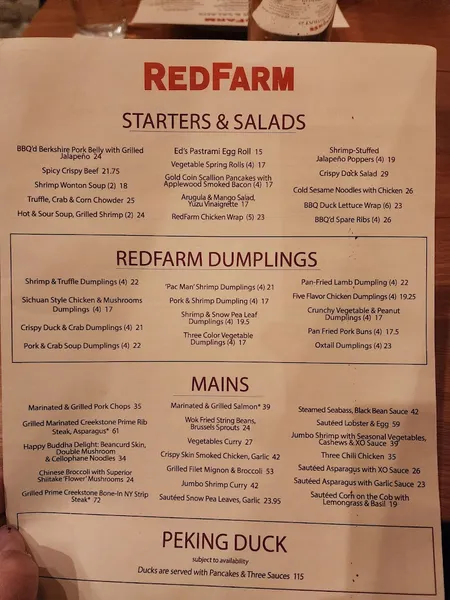 menu 0 of RedFarm