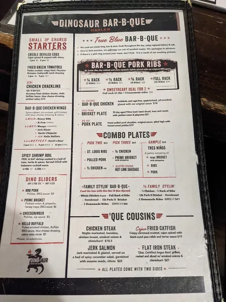 menu 1 of Dinosaur Bar-B-Que