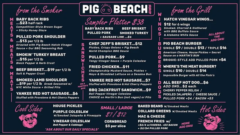 menu 1 of Pig Beach BBQ Queens