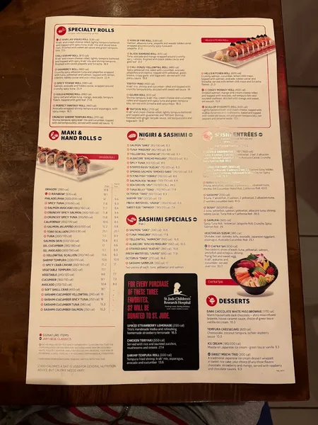 menu of RA Sushi Bar Restaurant