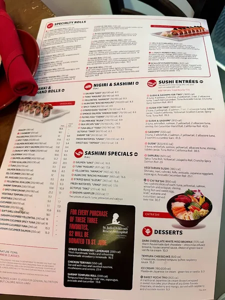 menu of RA Sushi Bar Restaurant