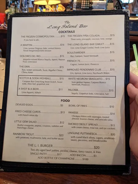 menu 0 of The Long Island Bar