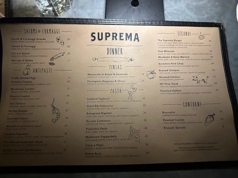 menu 1 of Suprema Provisions