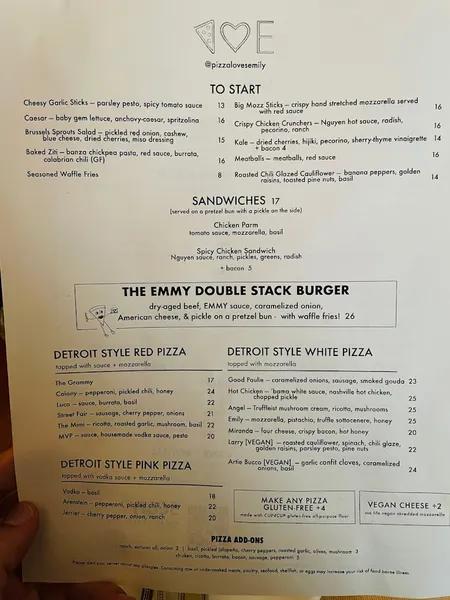 menu 1 of Emily: West Village