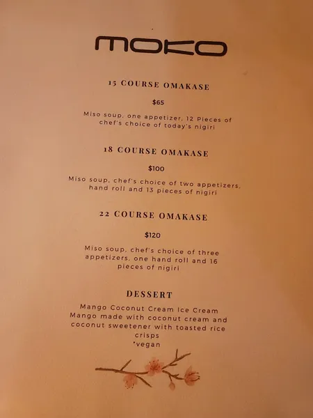 menu of Moko