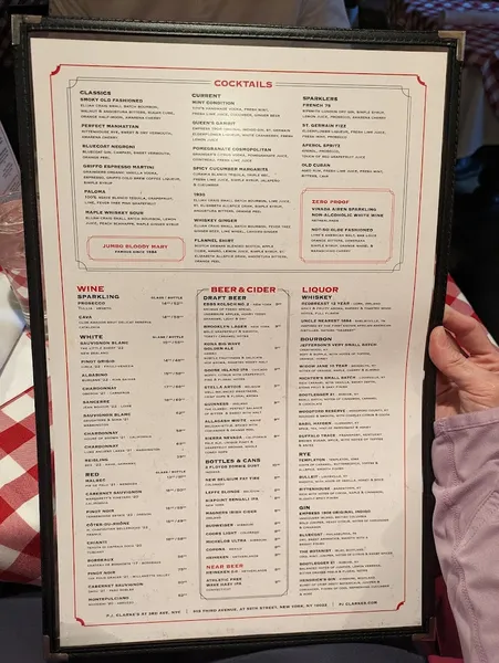 menu 1 of P.J. Clarke's