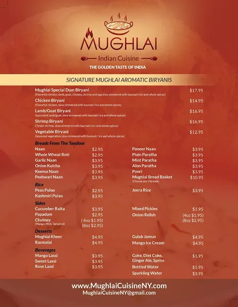 menu 2 of Mughlai Indian Cuisine