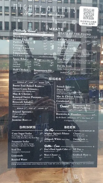 menu 0 of Mighty Quinn's Barbeque