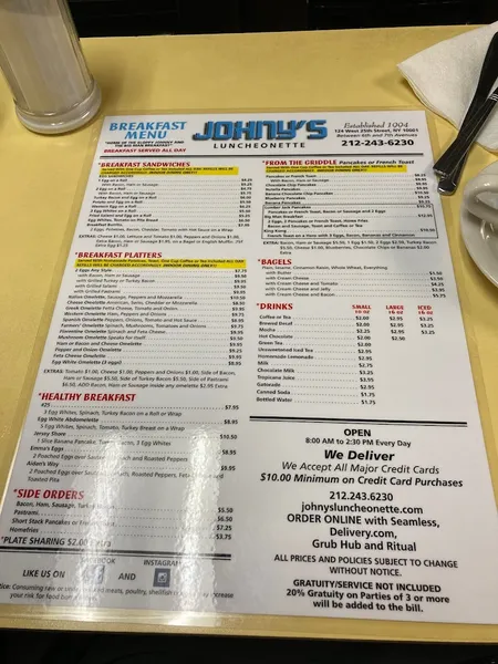 menu 2 of Johny's Luncheonette