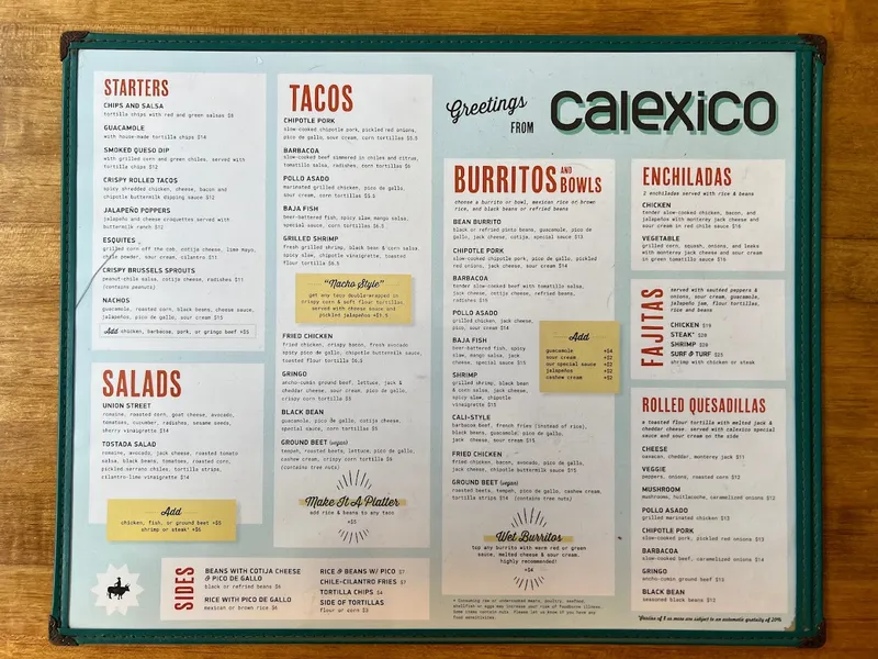 menu 1 of Calexico