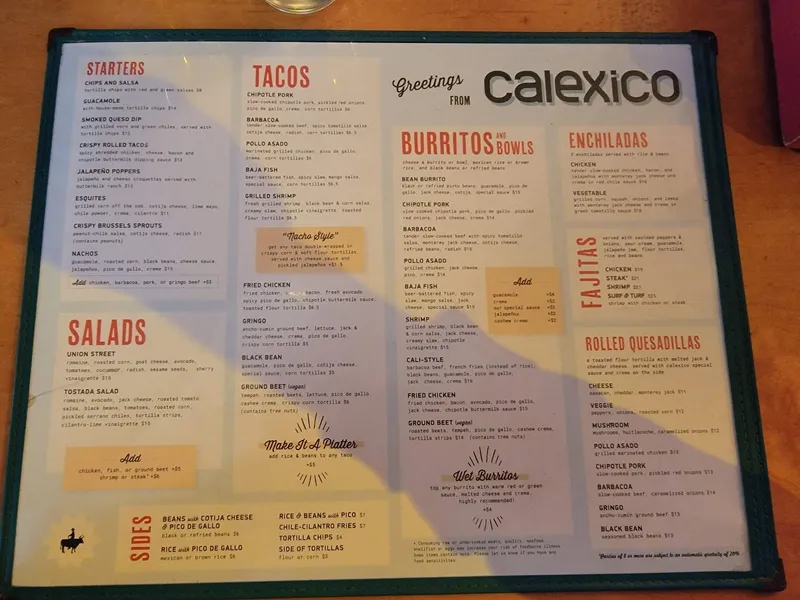 menu 2 of Calexico