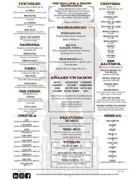 menu 1 of Mad Dog & Beans Mexican Cantina