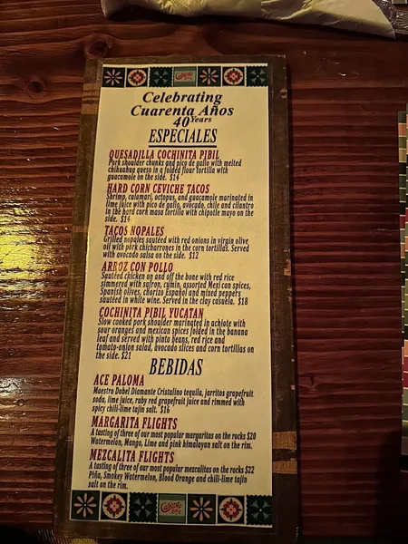 menu 1 of Caliente Cab Co.