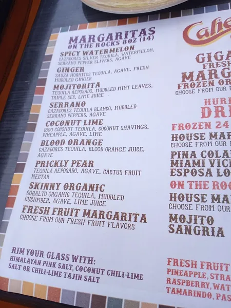 menu 2 of Caliente Cab Co.