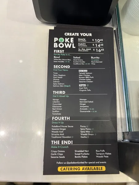 menu of Poke Bowl