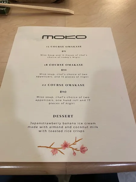 menu of Moko