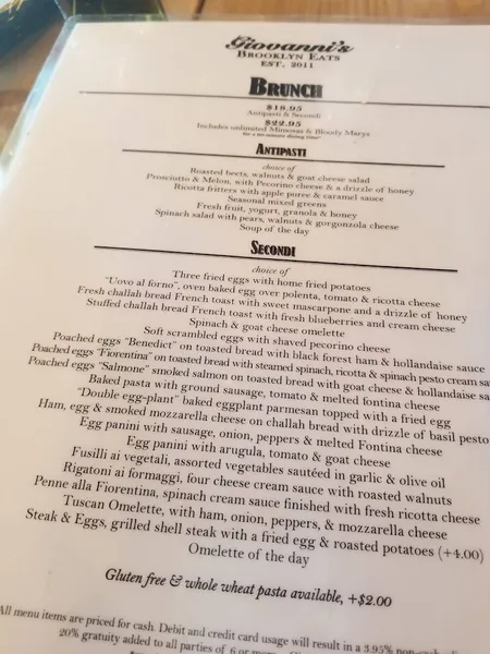 menu of Giovanni's Brooklyn Eats