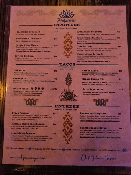 menu of Blue Agave Pulquería NYC | Mexican Restaurant & Agave Bar