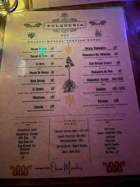 menu of Blue Agave Pulquería NYC | Mexican Restaurant & Agave Bar