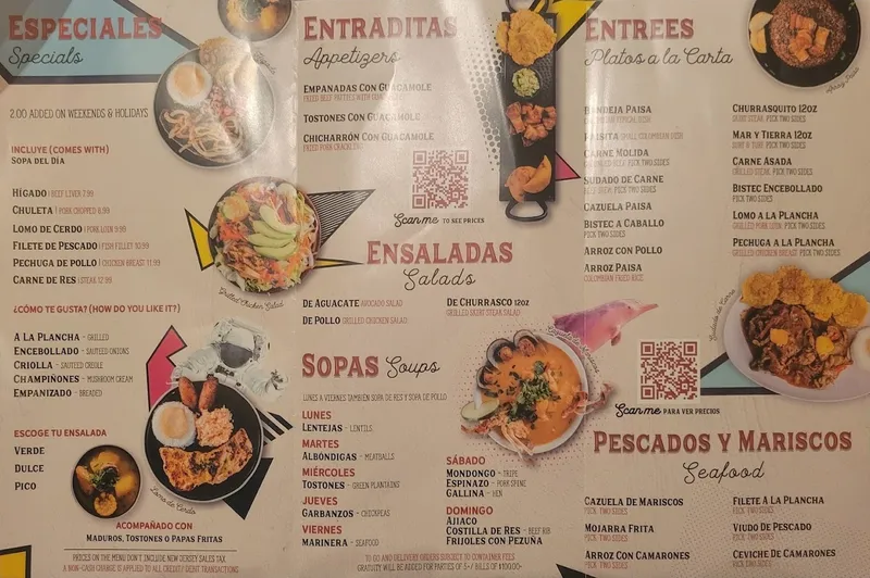 Menu Sabor Y Punto Colombian Restaurant