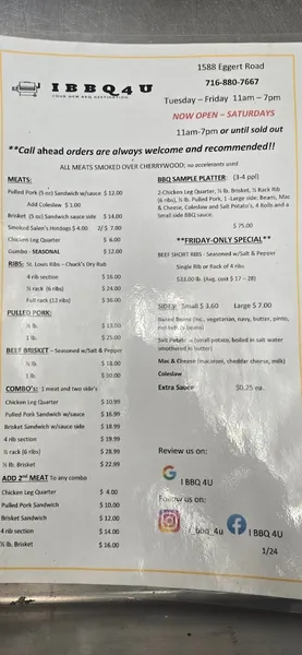 menu of I BBQ 4U